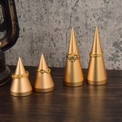 Resim Şık Altın Konik Yüzük Tutucu - Perakende, Fotoğrafçılık & Ev Dekoru için Metal Takı Sergi Standı - Tek Paket 