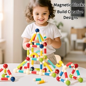 Resim 28 Parça Manyetik Yapı Bloklar & Esnek Çubuklarla STEM Eğitim Oyuncak Seti - Saklanabilir Taşınma Torbası, 3 Ya ve Üzeri İnteraktif Birlikteliyi, Şık Motor Geli 