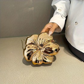 Resim Floral Metalik Pudra Torbası, Gümüş Gri, Çamaşır Yok, Altın, Manyetik Kapatma, Sökülebilir Zincir Askı, Şık Stil, Plastik, Baskı Yok, Akşam Partisi Kadın Çantası 