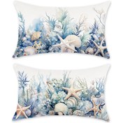 Resim 2 adet Linen Denizyıldızı ve Deniz Kabuğu Yastık Kılıfı - Koltuk ve Kanepe için Çağdaş Deniz Temalı Dekorasyon, Fermuarlı Kapaklı Makine Yıkanabilir, Mevsimsel Ev Aksesuarı (İçerik Yok), Mevsimsel Ev Dekoru | Deniz Temalı Dekor | Fermuarlı Yastık Kılıfı, Dekoratif Yastıklar 