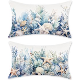 Resim 2 adet Linen Denizyıldızı ve Deniz Kabuğu Yastık Kılıfı - Koltuk ve Kanepe için Çağdaş Deniz Temalı Dekorasyon, Fermuarlı Kapaklı Makine Yıkanabilir, Mevsimsel Ev Aksesuarı (İçerik Yok), Mevsimsel Ev Dekoru | Deniz Temalı Dekor | Fermuarlı Yastık Kılıfı, Dekoratif Yastıklar 