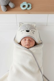 Resim Kanz Bebek Kundak Havlu %100 Pamuk Nakışlı 75x75cm - Fox Gri 