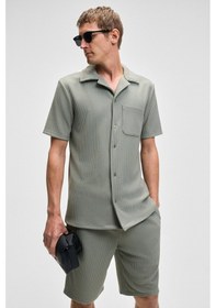 Resim Grimelange ERMANO Erkek Regular Fit Kısa Kollu Gömlek Yaka Düğmeli Haki Gömlek 