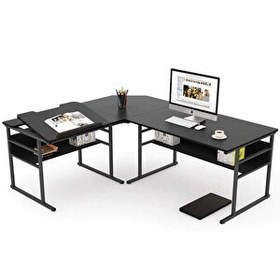 Resim Zizuva Tasarım 180+150x60x75 CM L Model Siyah Çizim ve Çalışma Masası 