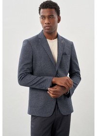 Resim İmza Lacivert Desenli Örme Mono Yaka Astarsız Esnek 6 Drop Slim Fit Casual Ceket 1002245161 Lacivert 