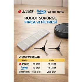 Resim ÖZ BEYAZ EŞYA Arçelik Rs 3121 Robot Süpürge Orijinal 2 Li Yan Fırça ve Hepa Filtre 