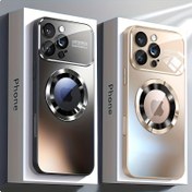Resim Lüks Titanyum Metalik Renk Mat Manyetik Kablosuz Şarj iPhone 16 15 14 13 12 Pro Max Plus 11 Büyük Pencere Cam Lens Kamera Koruma Darbeye Dayanıklı Arka Kapak 