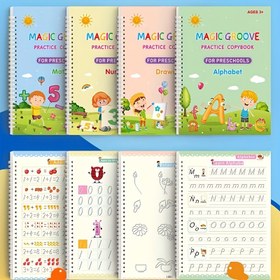 Resim Bir set 4 kitap / bir tek kitap seti, anaokulu öğrenme malzemeleri için, sert kalem deliği yazma pratik kitapları, sihirli yazma pratik defterleri, deliği yazma pratikli eğitici oyuncaklar, solmaya dayanıklı yükseltilmiş yazma eğitim kitapları, kalligrafi için yeniden kullanılabilir sihirli etiketler ve matematik öğrenmek için el yazısı ders kitapları 0'dan 100'e kadar. 