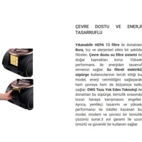 Resim Arnica Bora 2400W Yüksek Emiş Gücü Su Filtreli Özel Su Hazneli Sistemi Ile Tozu Suya Hapseden %99.9 Hijyenik Temizlik Sağlayan Hepa 13 Filtreli Sulu Süpürge + Parfüm Hediyeli 