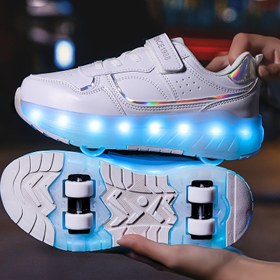 Resim Çocuk Modası LED Işıklı Ayakkabılar Dış Mekan Sporları için Rahat Paten Ayakkabıları USB Şarjlı Işıklı Ayakkabılar Aşınmaya Dayanıklı ve Nefes Alabilir Her Mevsime Uygun 