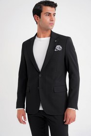Resim Efor Slim Fit Çift Yırtmaç Esnek Pamuklu Siyah Blazer Ceket C 716 