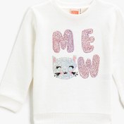 Resim Kız Bebek Pullu Kedi Baskılı Sweatshirt Bisiklet Yaka Pamuklu 