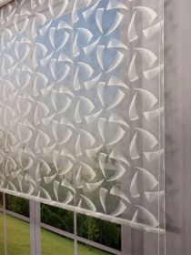 Resim Nova Serisi Üç Yaprak Desenli Çift Mekanizmalı Beyaz Tül Turuncu Stor Perde Turuncu 