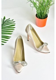 Resim Fox Shoes Ten Saten Kumaş Taşlı Kadın Stiletto M253972004 