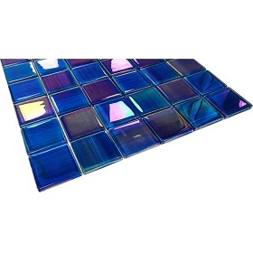 Resim MozaiKristaL Havuz, Banyo, Sauna, Spa, Iç ve Dış Tüm Yüzeyler Için, Suya, Isıya ve Tüm Etkenlere Dayanıklı 6mm Kalınlığında Aurora Blue, 30X30 Cm. Fileli Kristal Mozaik 