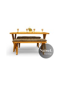 Resim Neiwel Garden Sean Doğal Ahşap Banklı Bahçe Masa Takımı-80-220 Takım Açık Ceviz 