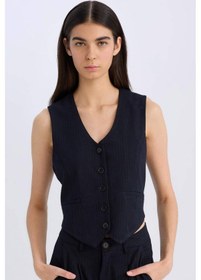 Resim Defacto V Yaka Çizgili Düğmeli Blazer Yelek C2027AX24AUNV91 Lacivert 