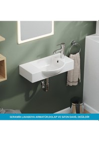 Resim Aqua Bagno Minizia 55x32x10 Cm Beyaz Seramik Lavabo Taşma Delikli 34.30.55.1.tr Beyaz 