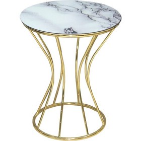 Resim Fiskos Sehpa Kumsaat BRC MODEL BEYAZ MERMER Temper Cam Metal Çelik Gold Kaplama El Yapım 