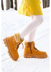 Resim Kiko Kids 500 Günlük Fermuarlı Kız Çocuk Bot Ayakkabı Taba 001 