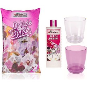 Resim 3 L Orkide Toprağı. 225Ml Orkide Besini. 1 Şeffaf. 1 Lila Saksı 