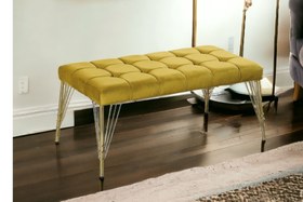 Resim TUBİHOME KARO BENCH, SARI, GOLD AYAK 
