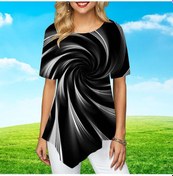 Resim Çok Renkli Kadın Büyük Beden Bayanlar Tee Gömlek Tornado Baskı Gevşek Casual Tops Kadın Kadınlar İçin Düzensiz Yaz Giysileri Çok Renkli 