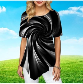 Resim Çok Renkli Kadın Büyük Beden Bayanlar Tee Gömlek Tornado Baskı Gevşek Casual Tops Kadın Kadınlar İçin Düzensiz Yaz Giysileri Çok Renkli 
