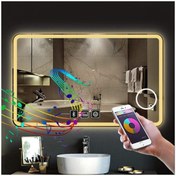 Resim DNR Mirror 40x55 Cm Bluetoothlu Buğu Yapmayan Makyaj Aynalı Dokunmatik Günışığı Ledli Dikdörtgen Banyo Aynası 