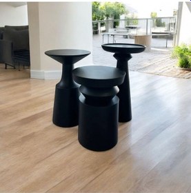 Resim Wood Wooden 3'lü Fiskos Yan Sehpa Timeless Mantar Sehpa - Mushroom Table 3 Pieces Siyah 