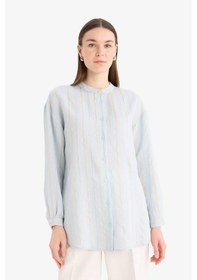 Resim DeFacto Relax Fit Basic Düz Simli Kumaş Uzun Kollu Tesetür Gömlek Tunik D9759AX25HSBE343 