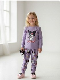 Resim Kız Çocuk Pamuklu Baskılı Pijama Takımı-16830 Mor 