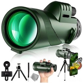 Resim Springsun Yeşil 80x100 Bak4 Prisma Monoküler Teleskop - Taşınabilir, Gözmercek Odaklama, 42mm Objektif + Fotoğraf Klipsi + Tripod 