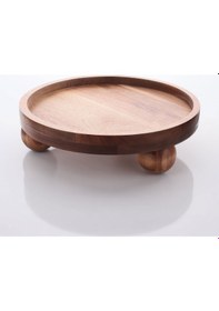 Resim Mien Akasya Sunum Servis Tepsisi 40x8,5 Cm Ayaklı Doğal Ahşap Dekoratif Sunumluk Kahverengi 