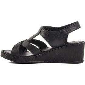 Resim Voyager Siyah Hakiki Deri Kadın Dolgu Topuk Sandalet Çok Renkli 