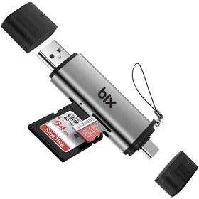 Resim Bix Adp-11 Type-c Ve Usb 3.2 Sd Ve Micro Sd Otg Hafıza Kartı Okuyucu 