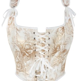 Resim Kadınlar için romantik bir desen olan, dantelli detaylı, Fransız esintili, şık çiçek desenli korse üstü - Romantik Ribbed Bodice 