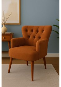 Resim Azra Mobilya Modern Berjer Tekli Koltuk Bakır Tarçın Babyface Kumaş, Ceviz Ayak, Salon, Oturma Odası, Balkon Kahverengi 