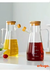 Resim 2 Adet Vakumlu Bambu Kapaklı Borosilikat Yağdanlık, Zeytinyağı Sıvıyağ Şişesi, Yağlık 900 Ml Oilpot 
