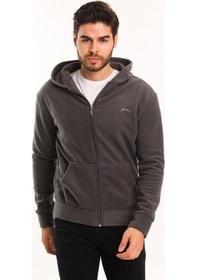 Resim Slazenger SAMSON IN Erkek Fermuarlı Kapüşonlu Cepli Koyu Gri Polar 