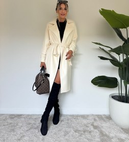 Resim Premium Deri Trençkot Bej Beyaz - L 