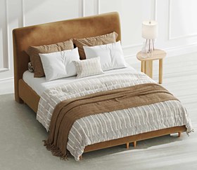 Resim Klem Slim Çift Kişilik Bazalı Karyola 160x200 - Kadife - Karamel / Açık 