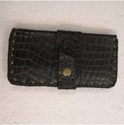 Resim Butik Tülin Otantik Uniseks El Yapımı Hakiki Dana Derisi Siyah Kroko Baskı Bantlı Çıtçıtlı Cüzdan 