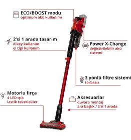 Resim Einhell Akülü Dikey Süpürge Te-Sv 18 -Solo X-Change (-, 18V, Torbasız, Siklon Teknolojisi, Boost Modu, 3’lü 