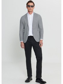 Resim AC&Co / Altınyıldız Classics Erkek Grı 360 Her Yöne Esneyen Slim Fit Dar Kesim Mono Yaka Armürlü Torba Cepli Blazer Ceket Gri 