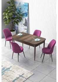 Resim Canisa Concept Zen Serisi 80x132 Mdf Açılabilir Barok Ahşap Desen Masa Takımı Ve 4 Mor Sandalye Mor Sandalyeler Barok Masa 