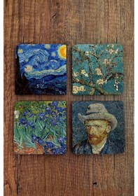 Resim Taş Bardak Altlığı Vincent Van Gogh Eserleri Baskılı 4'lü Set Çok Renkli 