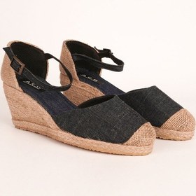 Resim Star Tombis Gerçek Elişi Hasırlı Keten Espadril Dolgu Topuk Handmade Mavi 