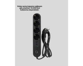 Resim Zero Land Flzdgnkr Akıllı Akım Dengelemeli 4’lü Çoklu Priz Type-C ve USB Çıkışlı 