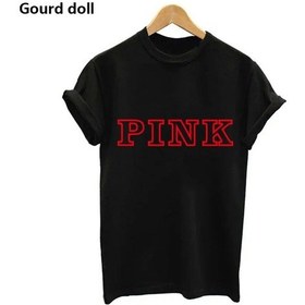 Resim Qianyi Harajuku Moda Pembe Mektup Baskılı Kawaii Rahat O-neck Kadın T-shirtmavi 
